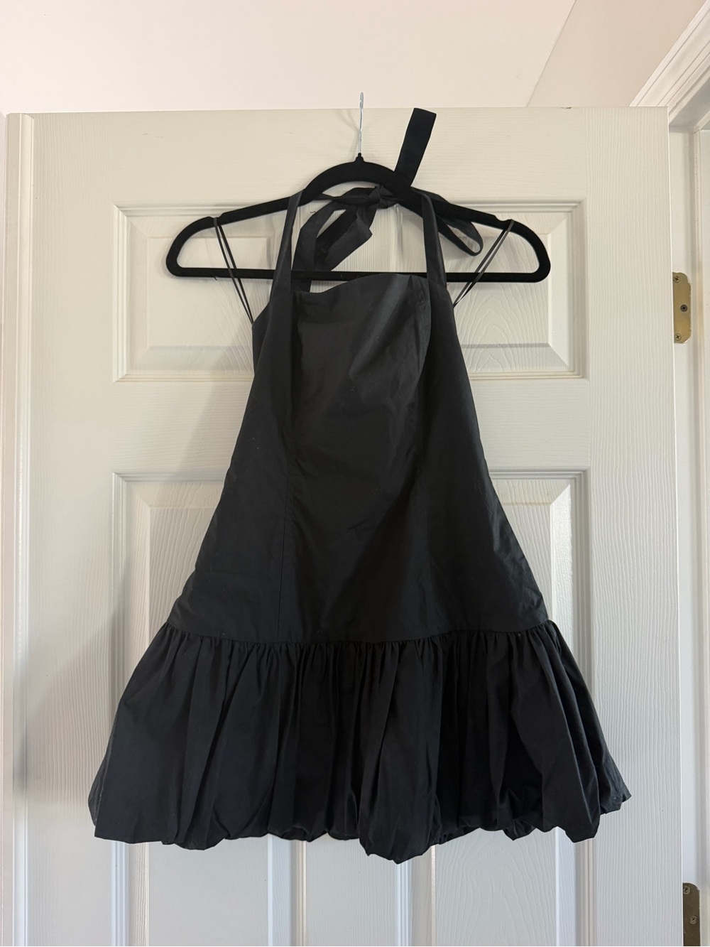 Halter Bubble Hem Mini Dress in Black